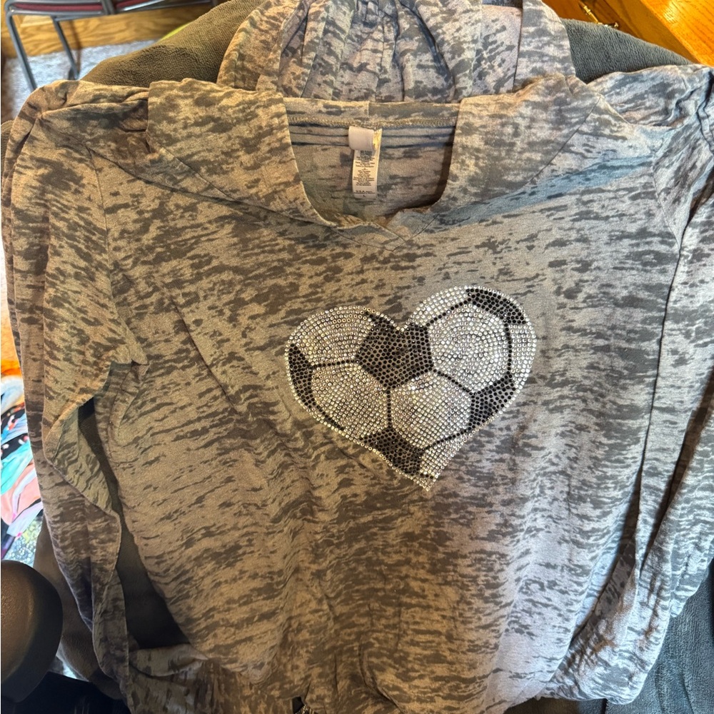 Gray Heart Soccer Kids Hoodie